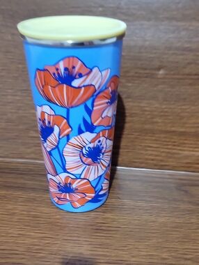 Starbucks Poppy Blue Floral Travel Tumbler with Yellow Lid